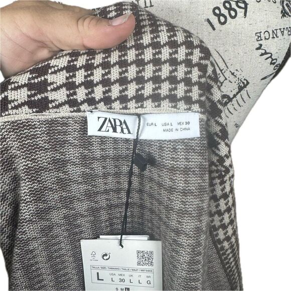 Zara Houndstooth Double Breasted Oversized Knit Sweater Blazer Jacket Size L - Picture 7 of 9